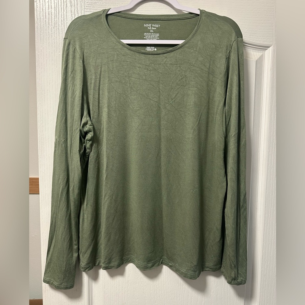 Nine West Soft Spun Green Long Sleeve Top XL Women’s